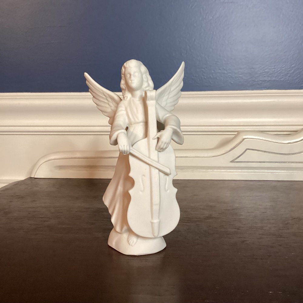 Dresden porcelain angel with cello. Vintage. Made in Germany. 1 of 3 available.